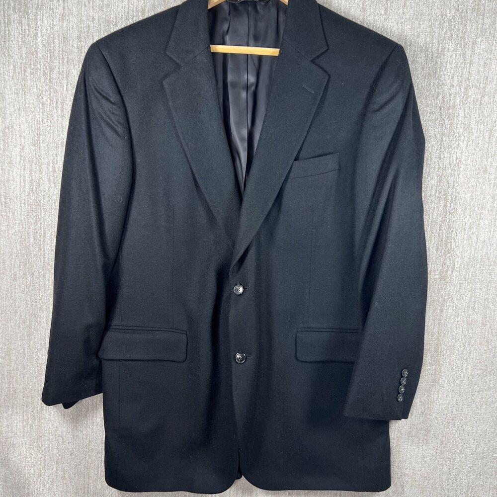 Jos A Bank Jacket Black 100% Cashmere Flannel Soft Blazer Sport Coat 43L Luxury